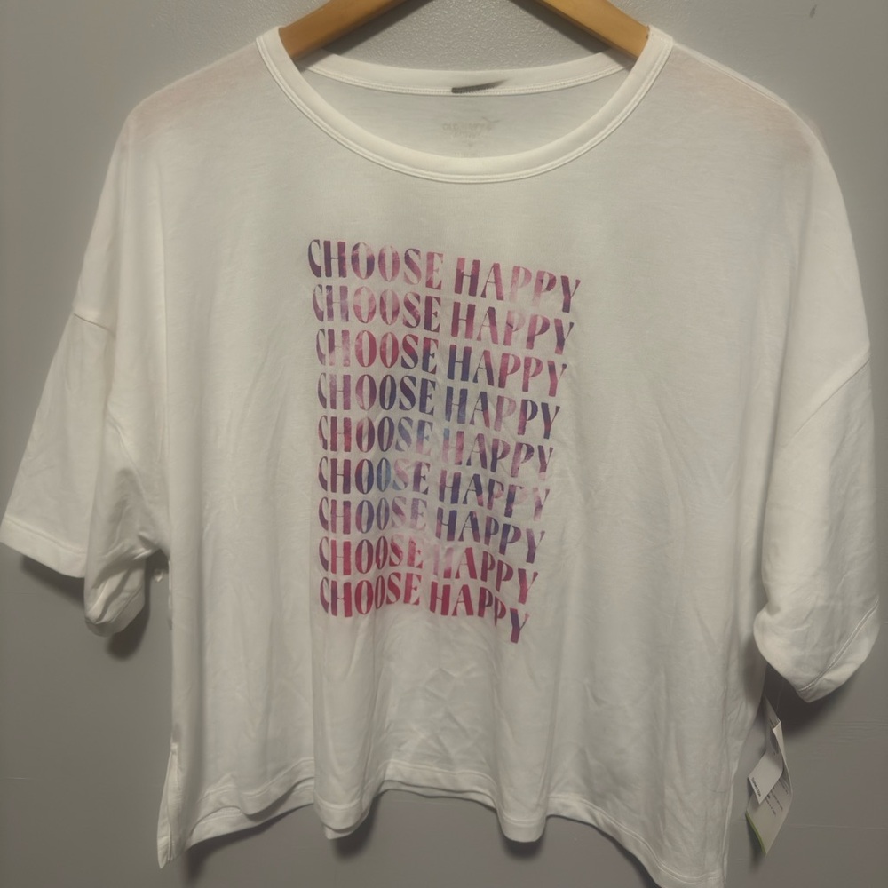 Old Navy White Tee with Pink and Purple Text